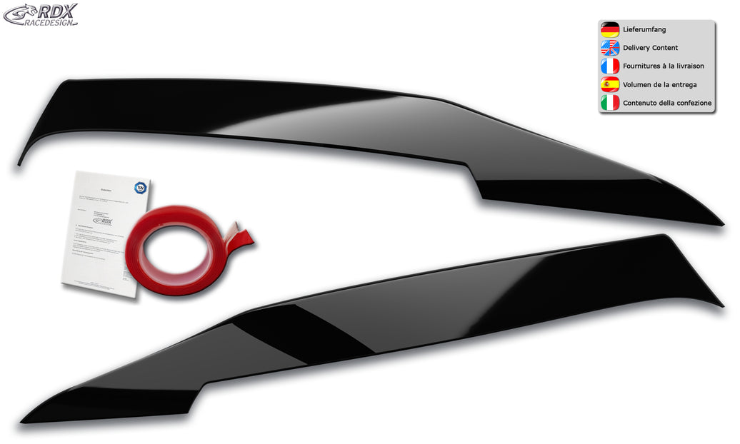 RDX Headlight Covers for MERCEDES C-Class W205, S205, C205 (2014+) black highgloss Light Brows