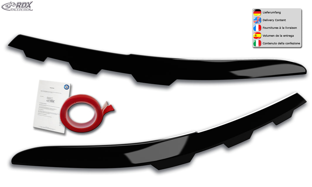 RDX Headlight Covers for VW Passat 3G B8 (2019+) "jagged" black highgloss Light Brows