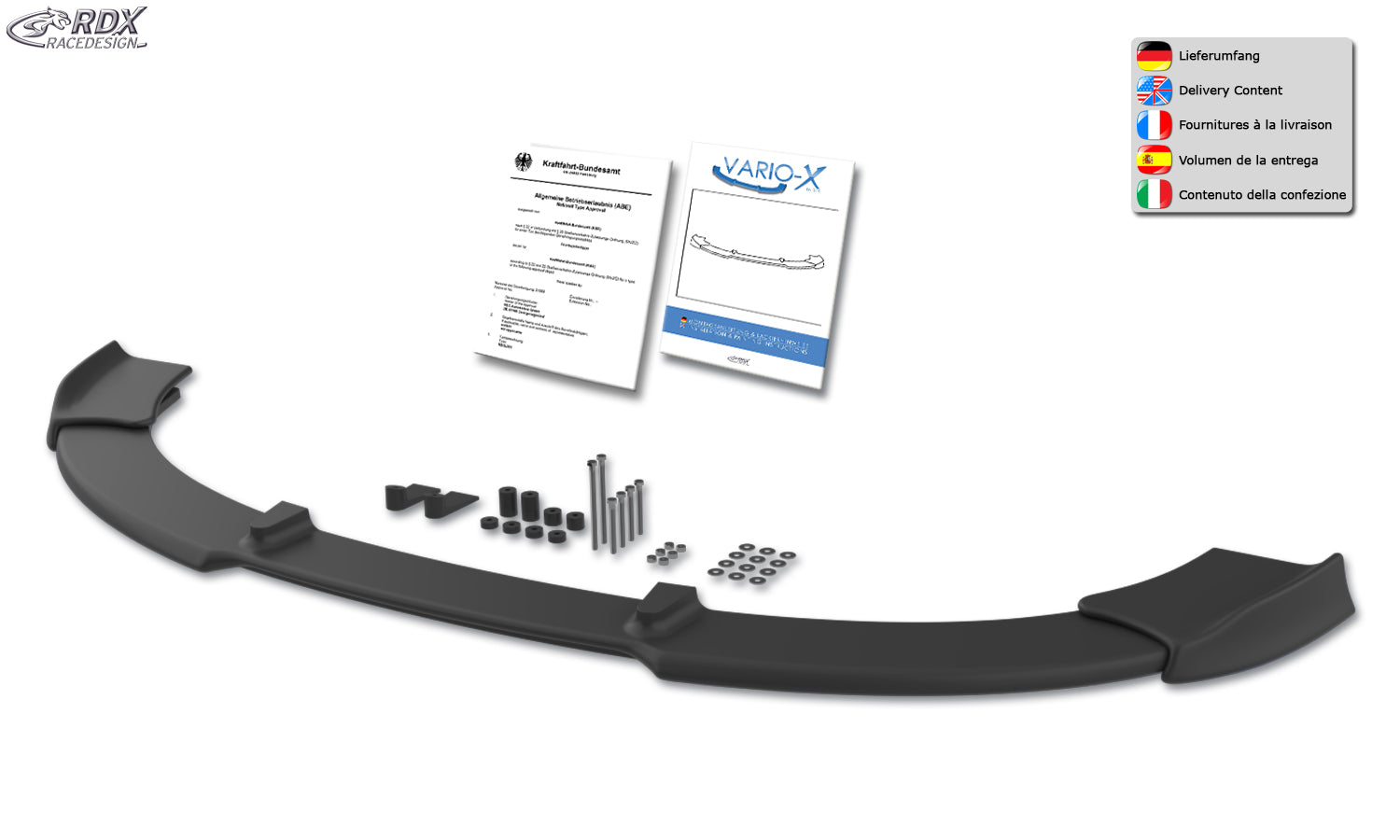 RDX Front Spoiler VARIO-X for AUDI A3 8P 2005-2008 (3-doors + Sportback) Front Lip Splitter