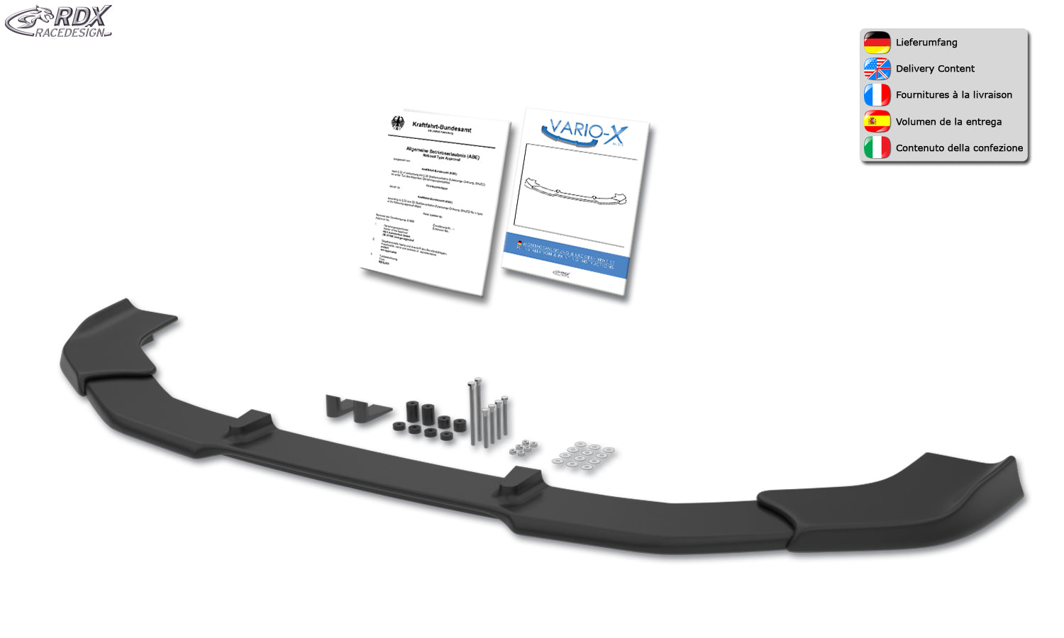 RDX Front Spoiler VARIO-X for VW T-Roc R Front Lip Splitter
