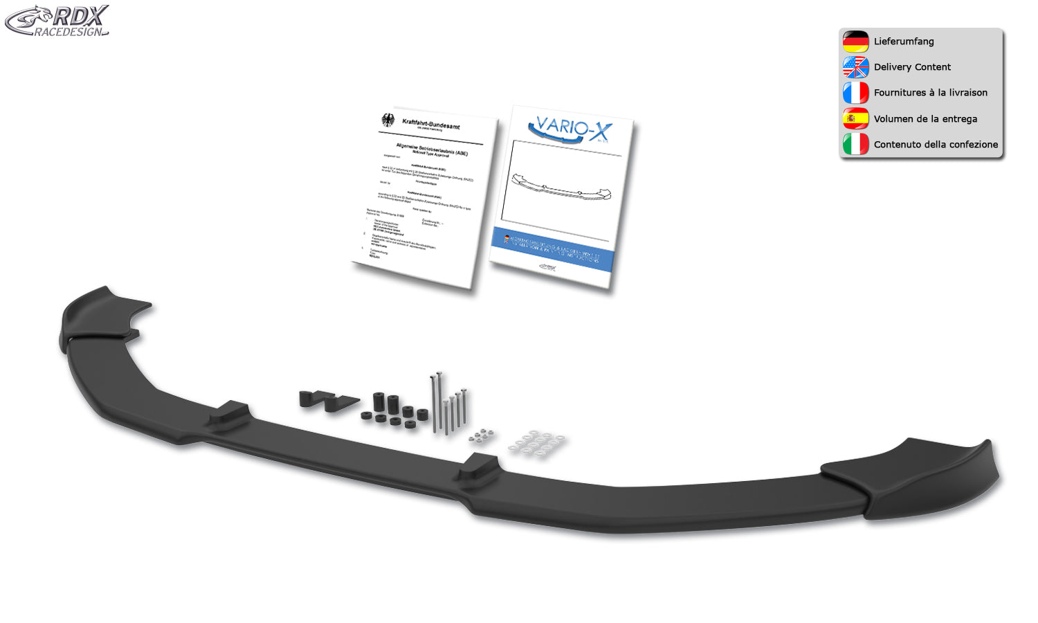 RDX Front Spoiler VARIO-X for AUDI A6 C7 (S-Line- and S6-Frontbumper) Front Lip Splitter