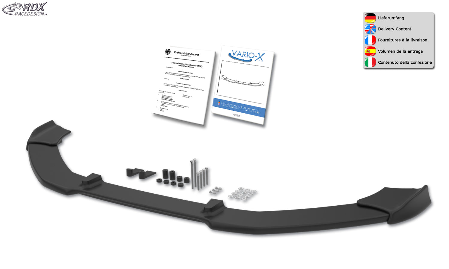 RDX Front Spoiler VARIO-X for VW Polo 6C Front Lip Splitter