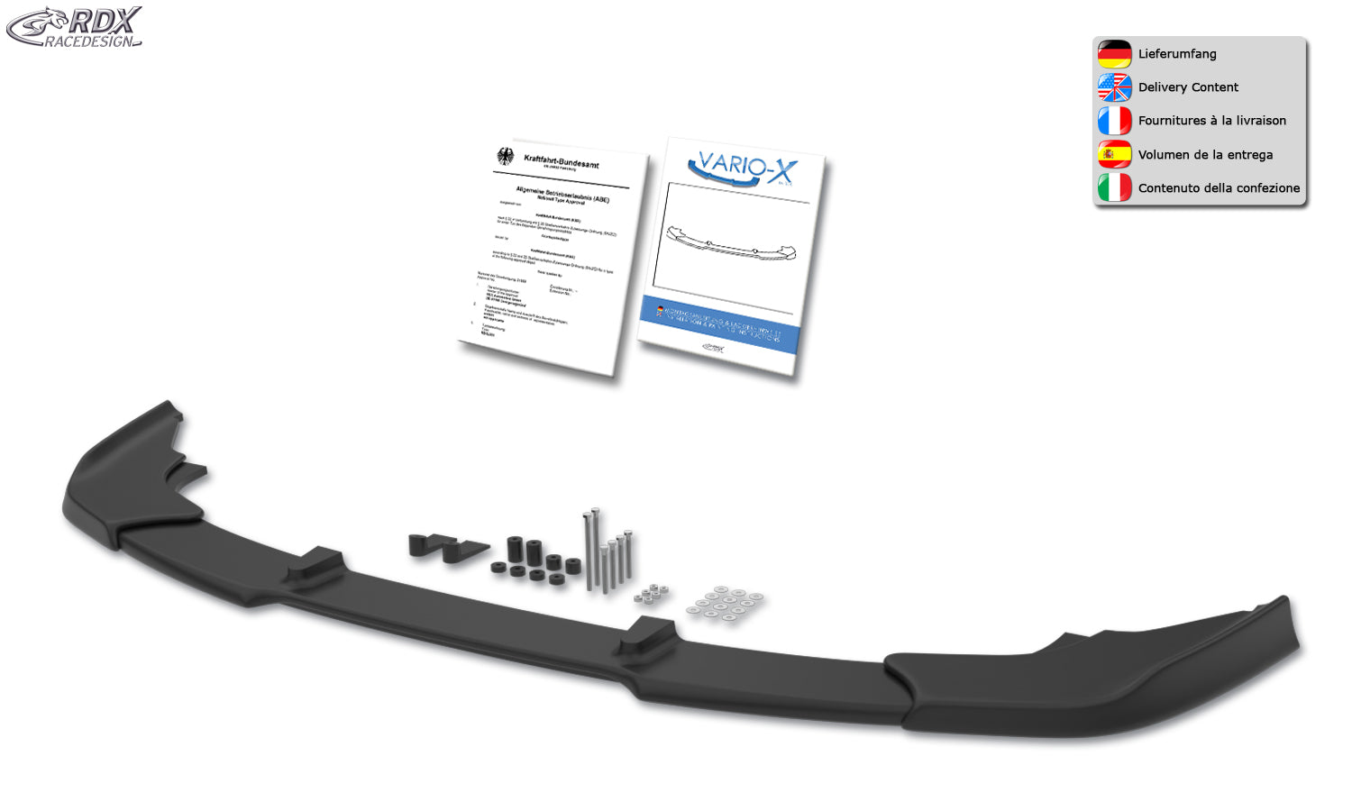 RDX Front Spoiler VARIO-X for BMW 6er F06 Gran Coupe (M-Technic Frontbumper) Front Lip Splitter