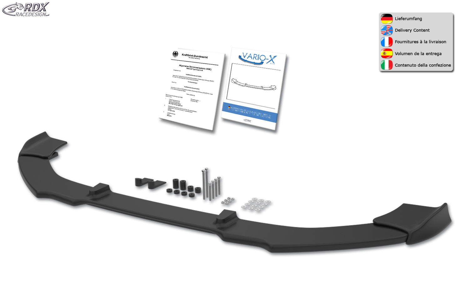 RDX Front Spoiler VARIO-X for AUDI A1 8X & A1 8XA Sportback (-01/2015, Competition Frontbumper) Front Lip Splitter
