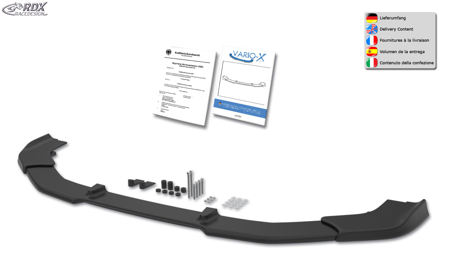 RDX Front Spoiler VARIO-X for AUDI A4 8W B9 (-2019, for S-Line- and S4-Frontbumper) Front Lip Splitter