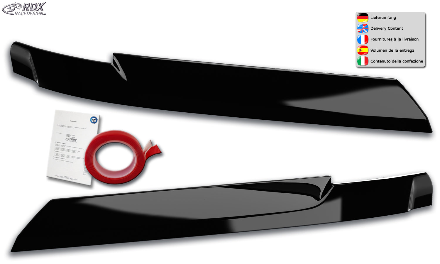 RDX Headlight Covers for VW Crafter & MAN TGE (2017+) black highgloss Light Brows